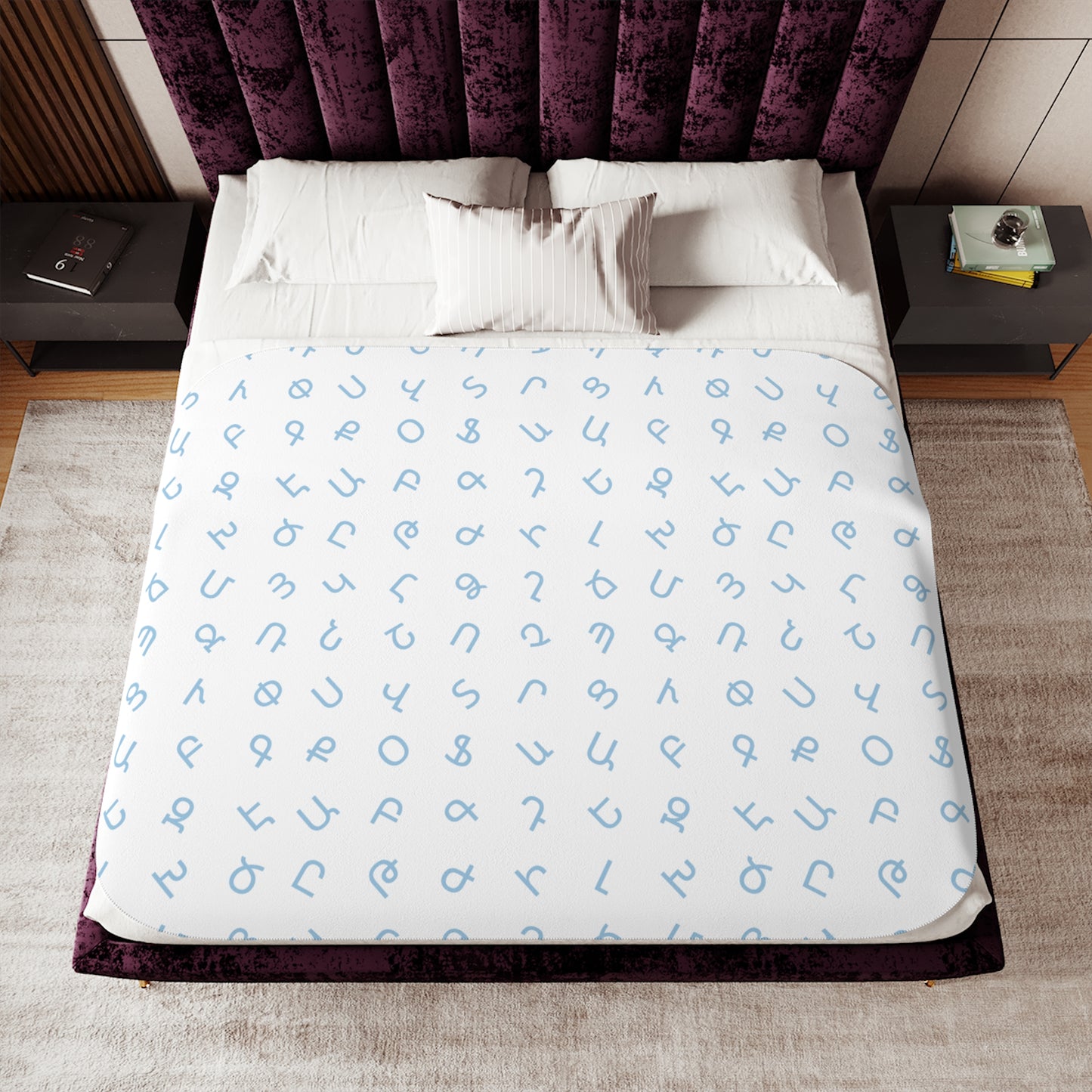 Blue Armenian Alphabet Sherpa Blanket