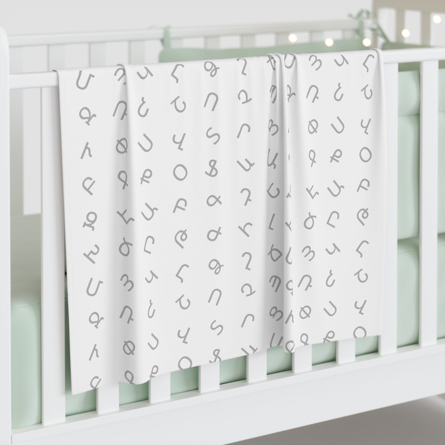 Gray Armenian Alphabet Baby Swaddle Blanket